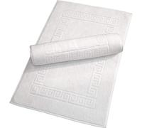 OPAL AND OAK HOME Cotton Bath Mats Set of 2, 50 x 75 cm Classic Greek Key Pattern 750 GSM Home Towel Soft Touch (White, 2)