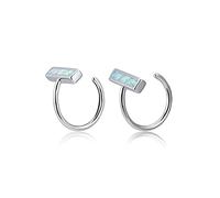 Opal Bar Ear Cuff Earrings Minimalist Stick Small Huggie Half Hoop Earrings Blue Opal Cartilage Stud Statement Hoops Tragus Piercing Fashion Jewelry Gifts for Women Girls BFF (White)