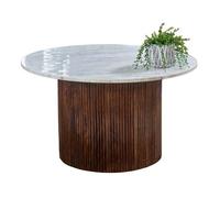 Opal Coffee Table with Marble Top & Mango Wood Base - L80 x W80 x H45 cm Indian Hub Brown One Size