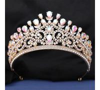 Opal Crystal Crown Women Girls Elegant Bride Queen Bridal Tiaras Hair Accessories Wedding Gift Headbands gold AB