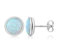 Opal Earrings 925 Sterling Silver Round Opal Stud Earrings White Hypoallergenic Ear Studs Jewellery for Women 7 mm