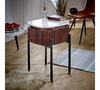 Opal Fluted Bedside Table - 1 Drawer - White Marble Top - Mango Wood