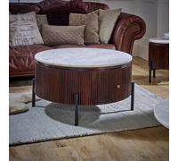 Opal Fluted Coffee Table - 1 Drawer - Round - White Marble Top - Mango Wood