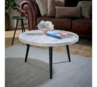 Opal Fluted Coffee Table - Round - White Marble Top - Mango Wood