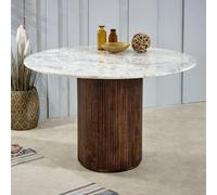 Opal Fluted Dining Table - 4 Seater - 120cm - Round - Pedestal - White Marble Top - Mango Wood
