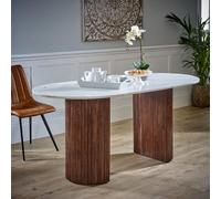 Opal Fluted Dining Table - 6 Seater - 170cm - Double Pedestal - White Marble Top - Mango Wood