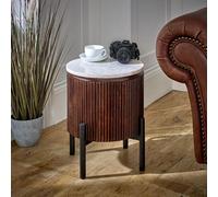 Opal Fluted Side Table - Round - White Marble Top - Mango Wood