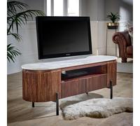 Opal Fluted TV Unit - 140cm - White Marble Top - Mango Wood