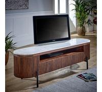 Opal Fluted TV Unit - 170cm - White Marble Top - Mango Wood