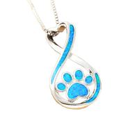 Opal Infinity Love Paw Bundle, Dog Paw Blue Opal Heart Pendant, Infinity Necklace for Pet Lover, Pet Jewelry for Women