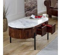 Opal Mango Wood Rectangular Fluted Coffee Table With Marble Top & Metal Legs