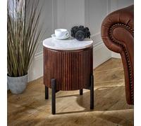 Opal Mango Wood Side Table With Marble Top & Metal Legs - 35W Cm