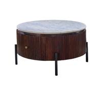 Opal Round Fluted Coffee Table with Marble Top & Metal Legs - - L80 x W80 x H45 cm Indian Hub Brown One Size