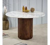 Opal Round Mango Wood Dining Table With White Marble Top - 120 W Cm