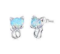 Opal Stud Earrings Heart Blue Opal Earrings for Women Jewelry