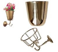 Opal Wall Vessel, Wall Mounted Brass Container Vase, Multi-Function Hanging Organizer for Room, Wall Vases for Artificial Flowers Plants, Outdoor, Mail Organize, Spring Summer Decoration (Gold)
