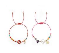 Opalencian 2PCS/set Devil Eyes Candy Beaded Drawstring Bracelet for Women,Dainty Jesus Coin Purple Tears Moon Pendant Bracelets Charm Beads Handmade Fashion Jewelry Gifts