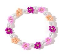 Opalencian Colorful Beads Flower Pearl Elastic bracelet for women, charm pearls Gold plated beaded bracelets origin Handmade Fashion Jewelry Gifts, 5 UK, Crystal, no gemstone