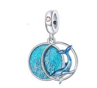 Opalescent Ocean Deep Blue Charm 925 Sterling Silver Blue Murano Glass Ocean Bead Sea Turtle Dolphins Mermaid Animal Charms for Pandora Bracelet(Dolphin Charm)