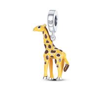 Opalescent Ocean Deep Blue Charm 925 Sterling Silver Blue Murano Glass Ocean Charm Sea Turtle Dolphins Mermaid Animal Charms for Pandora Bracelet (Giraffe)