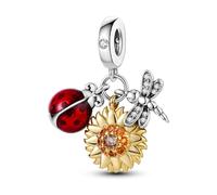 Opalescent Ocean Deep Blue Charm 925 Sterling Silver Blue Murano Glass Ocean Charm Sea Turtle Dolphins Mermaid Animal Charms for Pandora Bracelet (Ladybug)