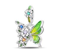 Opalescent Ocean Deep Blue Charm 925 Sterling Silver Blue Murano Glass Ocean Charm Sea Turtle Dolphins Mermaid Animal Charms for Pandora Bracelet (Butterfly)