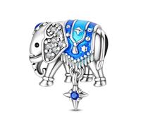 Opalescent Ocean Deep Blue Charm 925 Sterling Silver Blue Murano Glass Ocean Charm Sea Turtle Dolphins Mermaid Animal Charms for Pandora Bracelet (Elephant)
