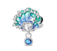 Opalescent Ocean Deep Blue Charm 925 Sterling Silver Blue Murano Glass Ocean Charm Sea Turtle Dolphins Mermaid Animal Charms for Pandora Bracelet (Shell- A)