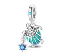 Opalescent Ocean Deep Blue Charm 925 Sterling Silver Blue Murano Glass Ocean Charm Sea Turtle Dolphins Mermaid Animal Charms for Pandora Bracelet (Turtle - A)