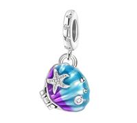 Opalescent Ocean Deep Blue Charm 925 Sterling Silver Blue Murano Glass Ocean Charm Sea Turtle Dolphins Mermaid Animal Charms for Pandora Bracelet (Openable Pearl)