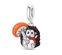 Opalescent Ocean Deep Blue Charm 925 Sterling Silver Blue Murano Glass Ocean Charm Sea Turtle Dolphins Mermaid Animal Charms for Pandora Bracelet (Hedgehog)