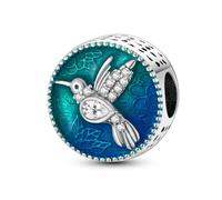 Opalescent Ocean Deep Blue Charm 925 Sterling Silver Blue Murano Glass Ocean Charm Sea Turtle Dolphins Mermaid Animal Charms for Pandora Bracelet (Bird)