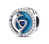 Opalescent Ocean Deep Blue Charm 925 Sterling Silver Blue Murano Glass Ocean Charm Sea Turtle Dolphins Mermaid Animal Charms for Pandora Bracelet (Marine Whales)