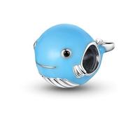 Opalescent Ocean Deep Blue Charm 925 Sterling Silver Blue Murano Glass Ocean Charm Sea Turtle Dolphins Mermaid Animal Charms for Pandora Bracelet (Whale Charm)