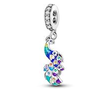 Opalescent Ocean Deep Blue Charm 925 Sterling Silver Blue Murano Glass Ocean Charm Sea Turtle Dolphins Mermaid Animal Charms for Pandora Bracelet (Peacock)