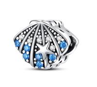 Opalescent Ocean Deep Blue Charm 925 Sterling Silver Blue Murano Glass Ocean Charm Sea Turtle Dolphins Mermaid Animal Charms for Pandora Bracelet (Shell Bead)