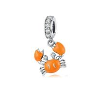 Opalescent Ocean Deep Blue Charm 925 Sterling Silver Blue Murano Glass Ocean Charm Sea Turtle Dolphins Mermaid Animal Charms for Pandora Bracelet(Crab Charm)