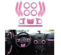Opall 【Upgrade Version Full Set Interior Decoration Steering Wheel & Center Console Air Outlet, Door Handle Cover Inner for Jeep Wrangler JK JKU 2011-2018 2 Door &4 Door (12X Pink)