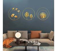 Opaltool 3Pcs Golden Ginkgo Leaves Palm Leaf Iron Wall Sculptures