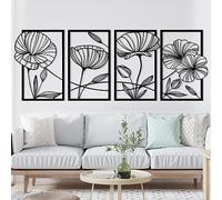 Opaltool Black Metal Wall Decor, 4PCS Modern Lotus Flower Wall Decor Wall Ornaments, Flower Wall Art Single Line Iron Wall Sculptures for Home Office Living Room Hotel Decoration