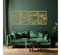 Opaltool Gold Metal Wall Decor, 4PCS Mental Lotus Flower Wall Decor Wall Ornaments, Flower Wall Art Single Line Iron Wall Sculptures for Home Office Living Room Hotel Decoration