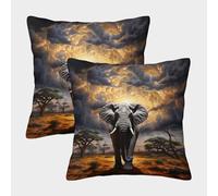 OPANZYYDE Elephant 2pc set Homeware Cushions with Invisible Zipper Decorative Pillow case for Living Room Bedroom Couch Sofa Chair Outdoor 40x40cm