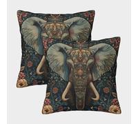 OPANZYYDE Elephant 2pc set Homeware Cushions with Invisible Zipper Decorative Pillow case for Sofa Bed Couch Chair 40x40cm