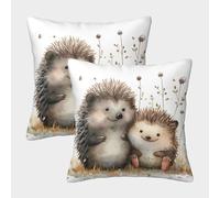 OPANZYYDE Hedgehog with Invisible Zipper Pack of 2 Homeware Cushions Decorative Throw Pillow for Sofa Couch Chair Livingroom Bedroom 45x45cm