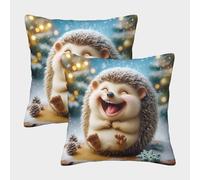 OPANZYYDE Hedgehog with Invisible Zipper Pack of 2 Homeware Cushions Decorative Throw Pillow for Sofa Living Room Bedroom 40x40cm