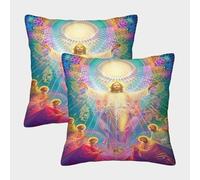 OPANZYYDE Jesus with Invisible Zipper Pack of 2 Square Cushion Covers Decorative Pillow Cases for Sofa Bed Couch Chair 40x40cm
