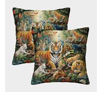 OPANZYYDE Jungle Animals with Invisible Zipper Pack of 2 Square Cushion Covers Decorative Pillow case For Couch Bedroom Sofa Bed On Aesthetic Decorative 50x50cm