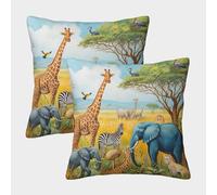 OPANZYYDE Jungle Animals with Invisible Zipper Pack of 2 Square Cushion Covers Decorative Pillow case for Sofa Chair Bedroom Living Room Kitchen Decorative 45x45cm