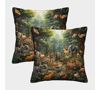 OPANZYYDE Jungle Animals with Invisible Zipper Pack of 2 Square Cushion Covers Decorative Throw Pillow for Sofa Couch Bedroom with Invisible Zipper 40x40cm