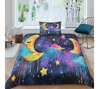 OPANZYYDE Moon And Stars Duvet Cover Set 3 PCS Hotel Quality Quilt Cover Bedding Sets Bed Covers with Pillowcases with Zipper Closure Ultra Soft Anti Allergic Microfiber Single（135x200cm）